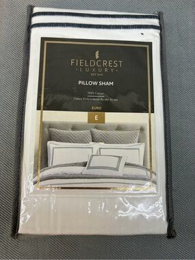 NWT Fieldcrest luxury pillow sham euro classic embroidered border stripe euro